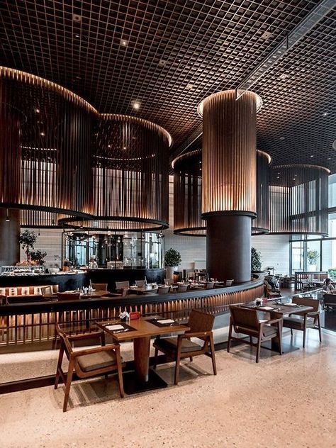 Café Design, Hilton Hotels, Column Design, Dubai Hotel, Hotel Interior Design, Ace Hotel, Hotel Interiors, Bar Design Restaurant, Cafe Interior Design