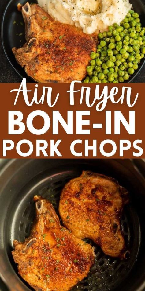 Air Fryer Bone-In Pork Chops - Eating on a Dime Easy Air Fryer Pork Chops, Air Fryer Recipes Pork Chops, Air Fryer Boneless Pork Chops, Pork Loin Chops Recipes, Air Fry Pork Chops, Cooking Boneless Pork Chops, Air Fryer Recipes Pork, Bone In Pork Chops, Boneless Pork Chop Recipes