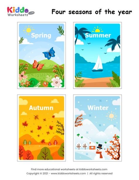 Seasons Chart Preschool Free Printable, Season Printables Preschool, Seasons Flashcards Free Printable, Seasons Of The Year Printables, Season Worksheet, Seasons Flashcards, Preposition Pictures, Seasons Project, Seasons Chart