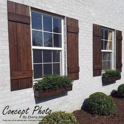 Wood Shutters Exterior, Farmhouse Shutters, Rustic Shutters, Cedar Shutters, House Shutters, Board And Batten Shutters, Rustic Exterior, Home Exterior Makeover, Wooden Shutters