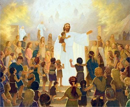 The children saw and spoke unspeakable things when Christ came to the Americas. Artist unknown. Mormon Art, Ancient Israelites, Plan Of Salvation, Pictures Of Christ, Church Quotes, God Christian, Pictures Of Jesus Christ, The Book Of Mormon, Book Of Mormon