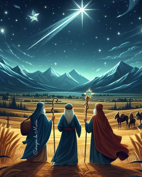 Three Wise Men Art, 3 Kings Christmas, 3 Wisemen, Nativity Scene Pictures, The Three Kings, The Three Wise Men, Christian Illustration, Beautiful Christmas Scenes, 3 Kings