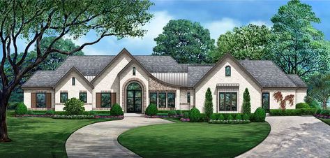 French-country House Plan - 4 Bedrooms, 4 Bath, 3835 Sq Ft Plan 63-739 House Architecture, One Level House Plans, Hill Country Homes, French Country House Plans, House Plans One Story, Country Style House Plans, One Story Homes, Ranch House Plans, Country House Plans