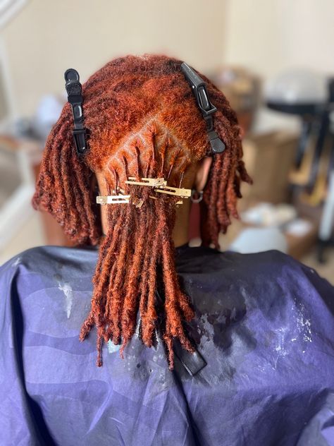 Diamond Dreadlock Parting, Copper Ginger Locs, Copper Hair Locs, Different Loc Parts, Diamond Loc Parts, Copper Locs Men, Small Diamond Part Locs, Locs Diamond Parts, Cooper Locs