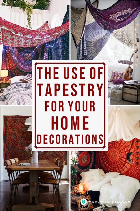 When you are commonly only familiar with the use of the tapestry to be a part of Bohemian decoration, then it can be surely be used for other home design styles. You don’t need to be worried because the design is really varied as you can adjust the right one with your home design style. #tapestry #homedecoration Ways To Hang A Tapestry, Hanging Tapestry Ideas Bedrooms, Ideas For Bed, Ceiling Tapestry, Wall Tapestry Living Room, Home Design Styles, Wall Tapestry Decor, Tapestry Headboard, Wall Tapestry Bedroom