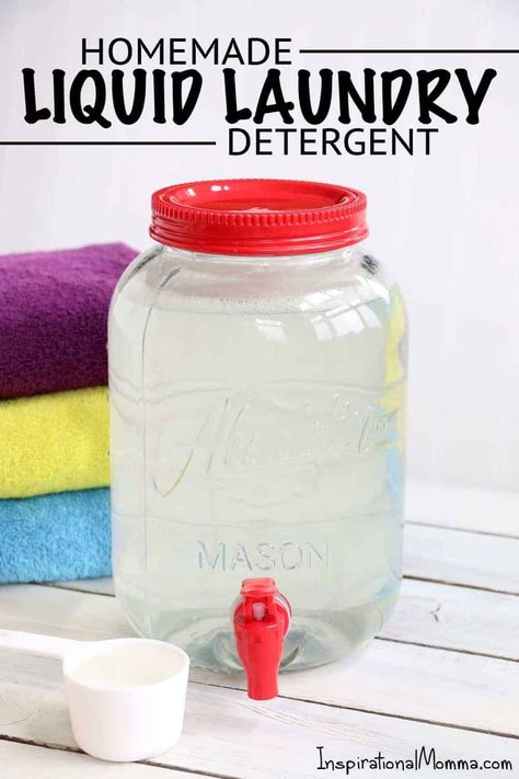 This Homemade Liquid Laundry Detergent will leave your clothes clean and smelling fresh while saving you money. Made with just 5 ingredients, it is so easy! Diy Laundry Detergent Liquid, Homemade Liquid Laundry Detergent, Diy Lavanderia, Laundry Detergent Liquid, Homemade Laundry Detergent Liquid, Detergent Recipe, Cleaning Schedules, Emergency Essentials, Diy Laundry Detergent