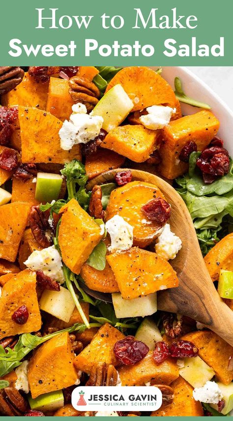 Hey there foodies! 🥔🥗 Introducing my mouthwatering Sweet Potato Salad recipe! 🌟 Made with tender roasted sweet potatoes and a tangy dressing, this salad is a flavor explosion you won't want to miss! 😋🌿 Whip it up for your next BBQ or potluck, and watch it disappear in seconds! 🙌💫 Get ready to savor every bite of this vibrant and satisfying sweet potato creation. Happy cooking! via @foodiegavin Sweet Potato Potluck Recipes, Sweet Potato Chicken Salad, Sweet Potato Salad Dressing, Sweet Potato Salad Bowl, Sweet Potato Salad Recipe Healthy, Squash And Sweet Potato Recipes, Sweet Potato Salads, Sweet Potatoe Salad, Patato Salad