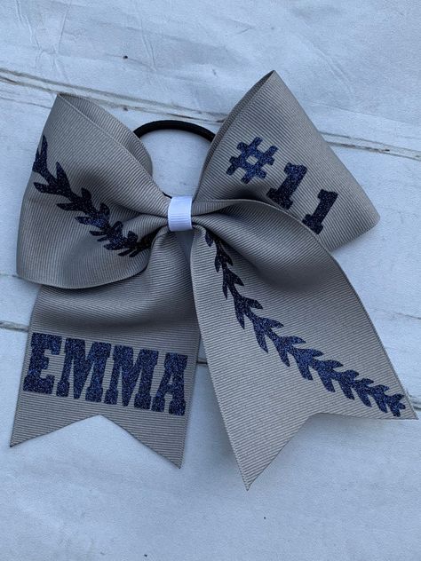 Softball Bows Diy, Softball Hair Ideas, Softball Team Gift Ideas, Softball Bow Ideas, Ribbon Hair Bows Diy, How To Make Softball Hair Bows, Softball Hair Bows Diy, Softball Hair Accessories, Softball Bows For Hair