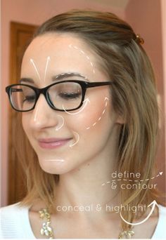 Makeup for glasses - highlight and contouring tutorial Wedding Makeup Glasses, Makeup For Glasses, Contouring Tutorial, Airbrush Make Up, Makeup Glasses, Contour Tutorial, Contour Makeup Tutorial, Glasses Makeup, Beauty Make-up