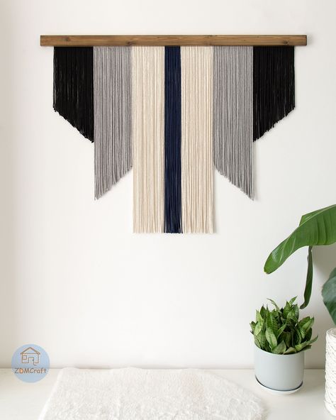 Customizable Macrame Wall Hanging, Geometric Macrame Wall Decor - Etsy Wooden Macrame Wall Hanging, Wall Yarn Hanging, Macrame Headboard Diy, Unique Macrame Ideas, Wall Hanging Headboard, Fringed Wall Art, Hanging Headboard, Geometric Macrame, Wall Macrame