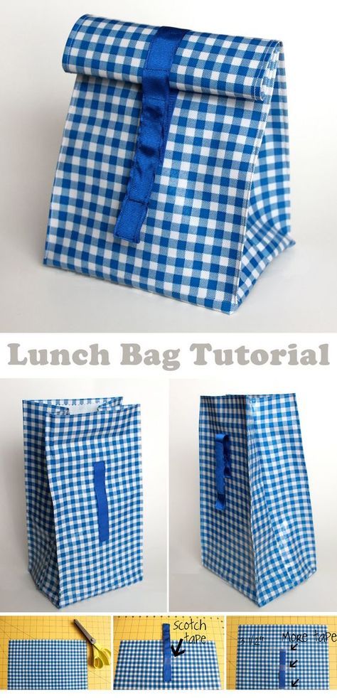 Oil Cloth Lunch Bag with Closure. Free Sewing Tutorial DIY Diy Insulated Lunch Bag, Box Bag Pattern, Lunch Box Pattern, Lunch Bag Tutorials, Diy Lunchbox, Fabric Lunch Bag, Lunch Bags Pattern, Bento Lunch Bag, Diy Lunch Bag