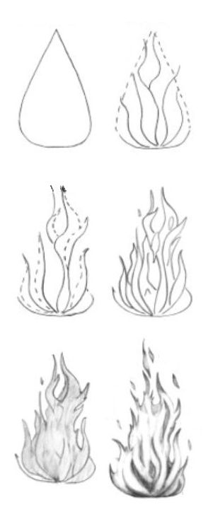 How To Draw Fire Pencil, Flames Drawing Reference, Drawing Flames Easy, Drawing Of Flames, How To Draw Fire Step By Step, How To Draw A Campfire, How To Draw Thunder, How To Draw Fire Sketches, Simple Fire Drawing