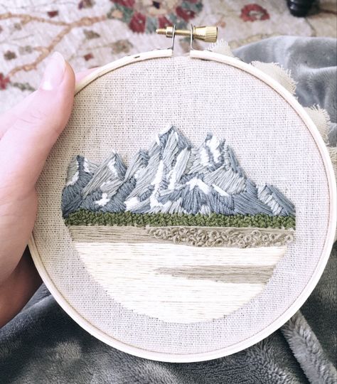 Mountain Embroidery Pattern, Mountains Embroidery, Mountain Embroidery, Class Logo, Embroidery Hoop Wall Art, Diy Embroidery Patterns, Basic Embroidery Stitches, Handmade Embroidery Designs, Hand Embroidery Projects