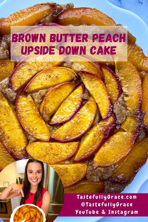 Brown Butter Peach Cake, Peach Upside Down Cake Recipe, Buttery Pound Cake, Brown Butter Glaze, Glazed Peaches, Upside Down Cake Recipe, Peach Upside Down Cake, Dessert Inspiration, Butter Glaze