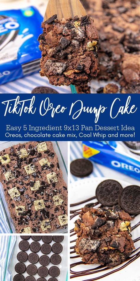 5 Ingredient TikTok Oreo Dump Cake Pie, Rolo Pretzel Dump Cake, Birthday Dump Cake, Don't Mix It Dump Cakes, Oreo Cake Recipe Easy, Oreo Dump Cake Recipes Cool Whip, Oreo Cookie Dump Cake, Oreo Cobbler Recipe, Easy Dump Cake Recipes 3 Ingredients