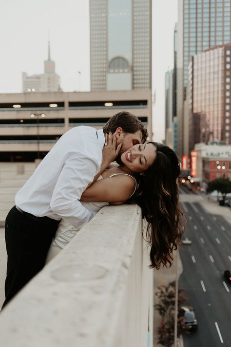 Dallas Rooftop Engagement Photos in Downtown Dallas // Oklahoma Wedding + Elopement Photographer - You'll want to see more of these rooftop engagement photos in Texas in Dallas, Texas! You can find inspiration for elegant engagement photos, vintage car engagement photoshoot, and spring engagement photos Texas. Inquire with me at wildthistlephoto.com to start planning your destination wedding or Texas wedding! Thistle Photography, Skyline Engagement Photos, Wild Thistle, City Couples Photography, Rooftop Engagement Photos, City Engagement Pictures, Elegant Engagement Photos, Classy Engagement Photos, Rooftop Engagement