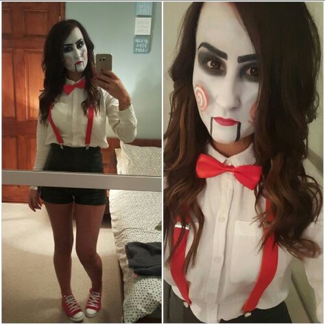 Diy Saw Costume Women, Hollaween Customs, Saw Halloween Costume Women, Saw Costume Female, Jigsaw Costume Women, Saw Halloween Costume, Saw Costume, Carnaval Outfits, Saw Makeup