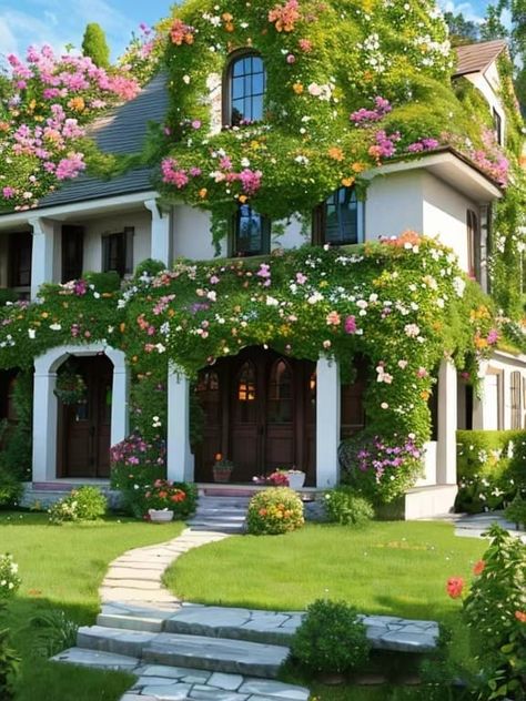 House With Flowers, Anime House, Climbing Flowers, Dream Life House, Garden Decor Projects, Cute Flower Wallpapers, Cottage Core Aesthetic, Cabins And Cottages, Dream House Interior