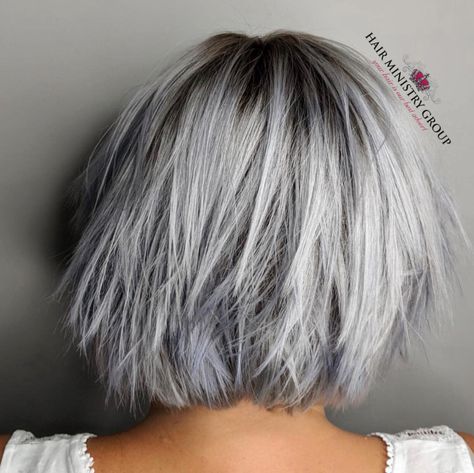 Grey ashy bob Chin Length Silver Hair, Short Grey Bob Hairstyles, Grey Bobs, Gray Bob, Grey Bob Hairstyles, Grey Bob, Mom Bun, Triangle Hair, Dip Dye Hair