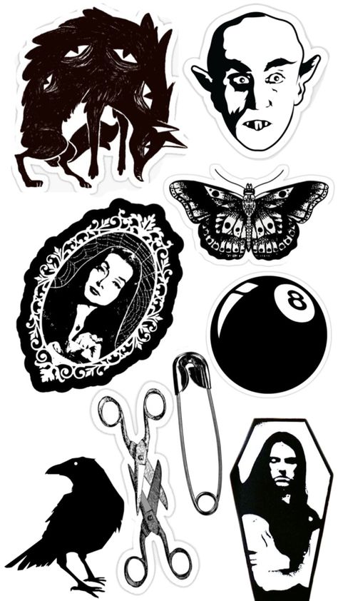 Gothic Stickers Printable, Goth Stickers Printable, Creepy Thoughts, Goth Posters, Goth Pics, Goth Stickers, Gothic Stickers, Posters For My Room, Spooky Stickers