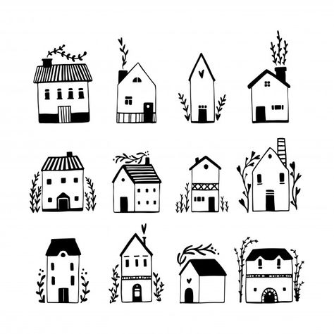 Scandinavian houses set. hand-drawn illu... | Premium Vector #Freepik #vector #house #building #line #cartoon Cottage With Flowers, Easy House Drawing, House Drawing Ideas, Bedroom Decor Inspirations, House Doodle, Scandinavian Houses, Dibujo Simple, House Sketch, Black And White Sketches