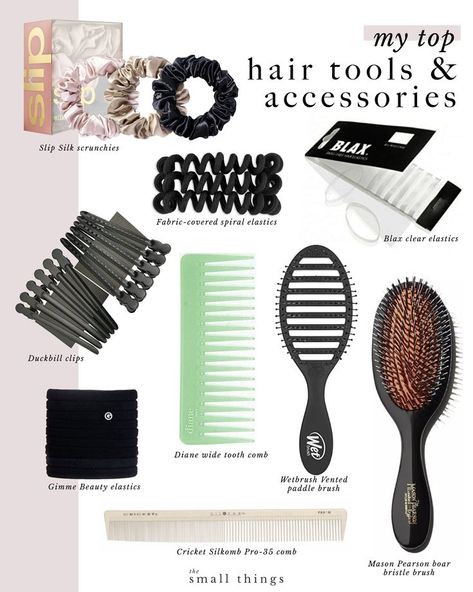 Brushes, combs, elastics, scrunchies, and clips for hairstyling. As a hairstylist who worked in the salon for many years, these are my favorite go-to essentials for styling. There are a few things I’m “ride or die” about when it comes to hairstyling and one of those things is the tools I use. #hairtools #hairstyling | thesmallthingsblog.com The Small Things Blog, Hairstylist Tools, Small Things Blog, Makeup Artist Kit, Beauty Treats, Professional Hairstylist, The Small Things, Wide Tooth Comb, Ride Or Die