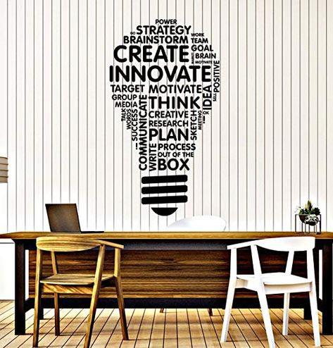 Amazon.com: Vinyl Wall Decal Lightbulb Inspire Words Business Office Art Decor Stickers Mural Large Decor (ig5071) Black: Home & Kitchen Office Wall Graphics Creative, Office 2023, Office Wall Graphics, Office Mural, Office Wall Design, Flyers Design, Office Wall Decals, Design Café, Office Artwork