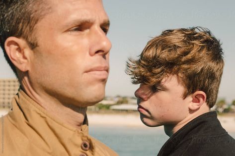 Father and son portrait with serious expressions looking away from camera. Mary Ann, Father Son, Free Stock Video, Portrait Poses, Father And Son, Stock Video, Royalty Free Stock Photos, Stock Photos, Couple Photos