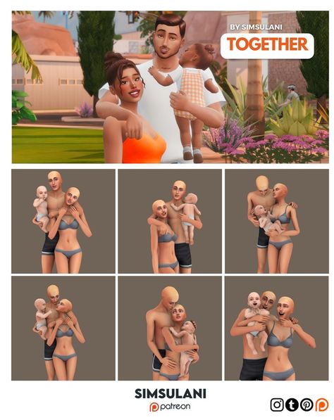 #356 Pose Pack | Together | Patreon Sims 4 Cc Public Patreon, Sims 4 Family Infant Poses, Sims 4 Family Poses With Infant, Sims4 Infant Poses, The Sims 4 Infant Poses, Ts4 Infant Poses, Sims 4 Infant Poses, Cc Sims 4 Patreon, Sims 4 Couple Poses