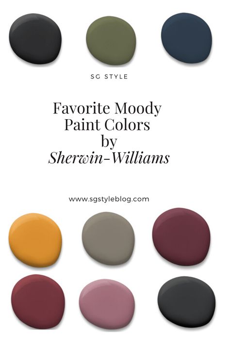 My Favorite Moody Paint Colors from Sherwin-Williams Jewel Tone Paint, Jewel Tone Paint Colors, Burgundy Paint Colors, Victorian Paint Colors, Plum Paint Colors, Moody Paint Colors, Moody Paint, Plum Paint, Jewel Tone Color Palette