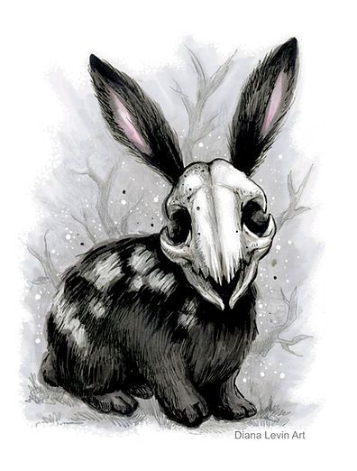 Dark Horror Fantasy by Diana Levin Art | Ghoulish Bunny Studios | Spooky Halloween Decor | |United States Creepy Ink Drawings, Horror Fantasy Art, Horror Bunny, Creepy Fairy, Rabbit Skull, Evil Bunny, Gothic Drawings, Dark Horror, Rabbit Tattoos