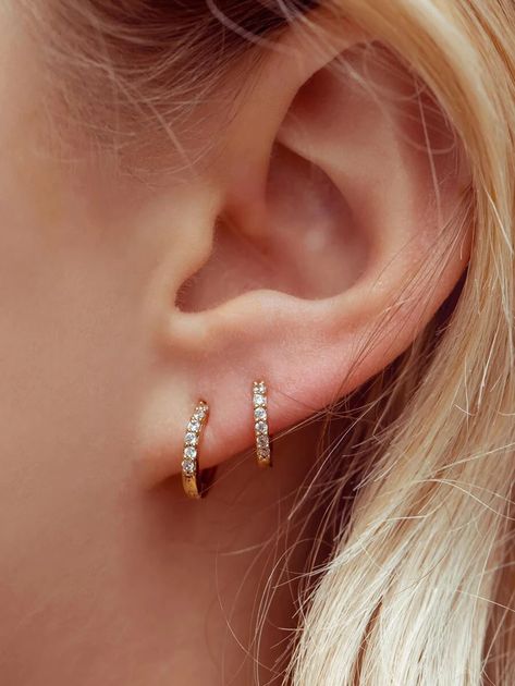 Zircon Decor Hoop Earrings | SHEIN USA Ear Piercings Inspiration Simple, Second Stud, 2nd Piercing, 2nd Ear Piercing, 2 Ear Piercings, Second Ear Piercing, Minimal Hoop Earrings, Double Ear Piercings, Arabic Jewelry