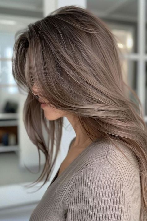 Balayage, Ash Brown Vs Mushroom Brown, Brown Hair Colors Babylights, Light Smokey Brown Hair, Low Maintenance Ash Brown Hair, Long Bob Ash Brown, Cool Soft Brown Hair, Cool Mushroom Brown Hair, Soft Mushroom Brown Hair