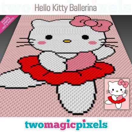 Hello Kitty Ballerina, Two Magic Pixels, Cross Stitch Graph, Crochet Hello Kitty, C2c Crochet Pattern Free, C2c Crochet Blanket, Hello Kitty Blanket, Hello Kitty Crochet, Princess Kitty