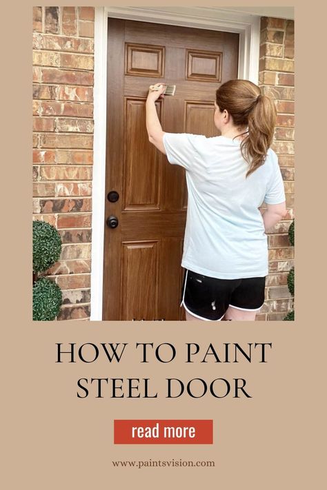 #PaintSteelDoor #SteelDoorTransformation #FauxWoodGrain #PaintingTechniques #HomeImprovement #DIYProjects Steel Door Painted Like Wood, Walnut Gel Stain Front Door, Paint Metal Door To Look Like Wood, Paint Front Door To Look Like Wood, Paint Steel Door, Painting Metal Doors, Steel Doors Exterior, Faux Wood Grain, Steel Door