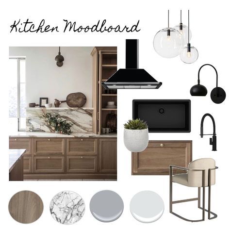 Cottage Kitchen Mood Board, White Oak Kitchen Mood Board, Moodboard For Kitchen, Mood Boards Interior Design Kitchen, Kitchen Mood Board Modern, Kitchen Design Boards Inspiration, Mood Boards For Kitchens, Moodboard Kitchen Mood Boards, Design Mood Boards Interior