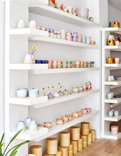 A New Store For A Much-Loved Local Ceramicist | Store interiors, Store design interior, Shop interior design Pottery Store Interior, Ceramic Store Interior Design, Ceramic Shop Design, Ceramic Shop Interior, Decor Store Design, Pottery Showroom, Store Decoration, Ceramic Store, Interior Shop