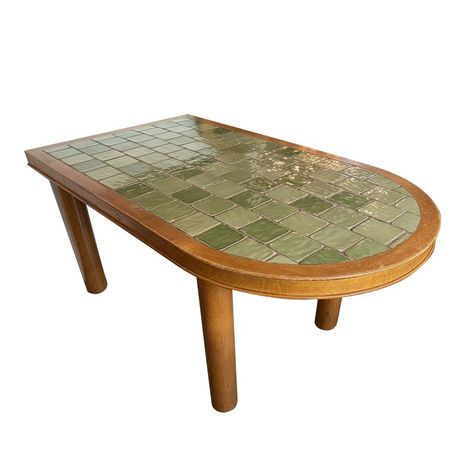 SOLD – Oak and Green Ceramic Tile Dining Table, France 1940-50’s – The Renner Project Tile Dining Table, Green Ceramic Tile, Tiny Dining Rooms, Tile Top Tables, Art Deco Dining Room, Tile Tables, French Dining Tables, Ceramic Dining Table, Art Deco Dining