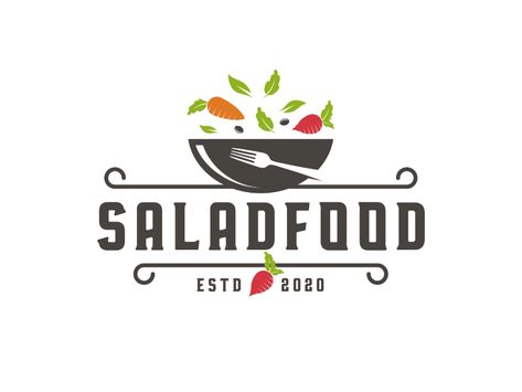 Salad Food Logo Template by Alberto Bernabe on Dribbble Salad Sticker Design, Logo Salad Buah Design, Fruit Salad Logo, Salad Logo, Organic Food Labels, Organic Food Logo, Food School, Healthy Food Logo, Food Logo Design Inspiration