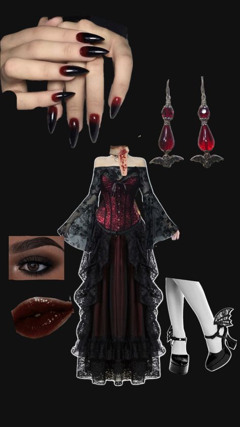 One of the many cosplay that I’ll do and a potential Halloween costume Romantic Goth Outfits, Goth Halloween Costume, Vampire Cosplay, Goth Outfit Inspo, Dark Costumes, Goth Fits, Vampire Halloween Costume, Goth Outfit Ideas, Vampire Clothes