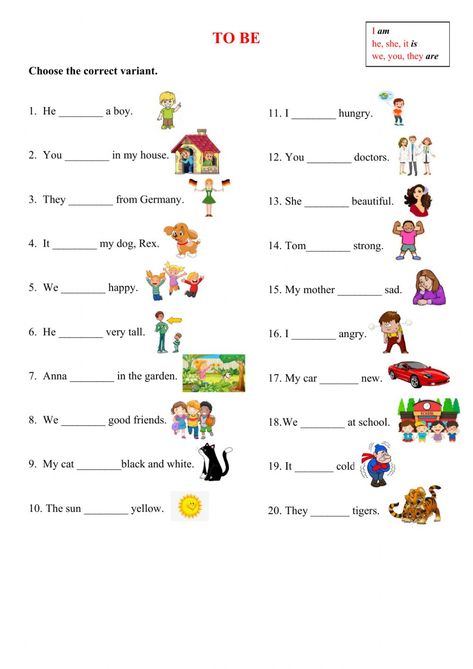 Verb to be interactive worksheet for Grade 4-5. You can do the exercises online or download the worksheet as pdf. Verb To Be, Teach English To Kids, English Grammar Exercises, English Grammar For Kids, English Worksheets For Kindergarten, Grammar For Kids, English Activities For Kids, Grammar Exercises, English For Beginners