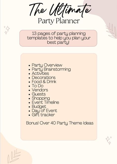 Party Planning Business Aesthetic, Event Planner Office, Party Planner Business, Birthday Checklist, Kids Birthday Party Planner, Party Planning Food, Party Planner Template, Party Rental Ideas, Becoming An Event Planner