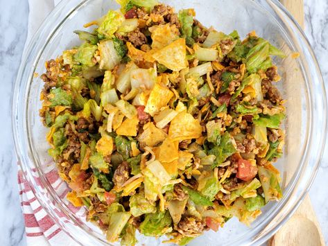 Keto Catalina Taco Salad - Everyday Shortcuts Aldi Keto Shopping List, Catalina Taco Salad, Keto Aldi, Catalina Dressing Recipes, Chicken Taco Salad Recipe, Dorito Taco, Taco Salad Ingredients, Ground Beef Taco Seasoning, Keto Taco Salad