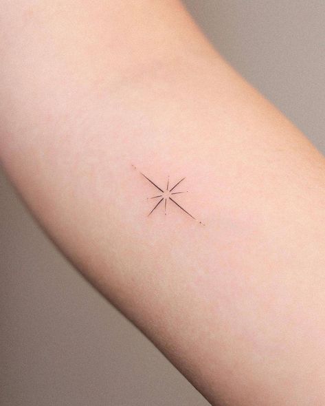 Second Star Tattoo, Brightest Star Tattoo, Fine Star Tattoo, Intricate Star Tattoo, Fine Line Sun Moon Stars Tattoo, Tattoo Sparkle Stars, Guiding Star Tattoo, Cross Star Tattoo, When You Wish Upon A Star Tattoo