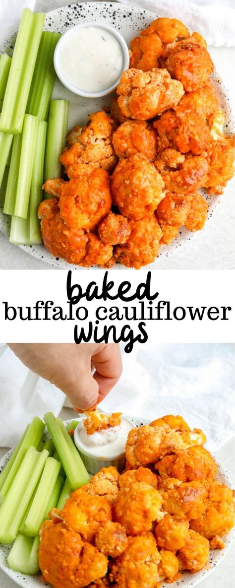 Buffalo Cauliflower Wings, Baked Buffalo Cauliflower, Cauliflower Recipes Healthy, Cauliflower Buffalo Wings, Crispy Wings, Cauliflower Wings, Whole 30 Approved, Low Carb Snack, Buffalo Cauliflower