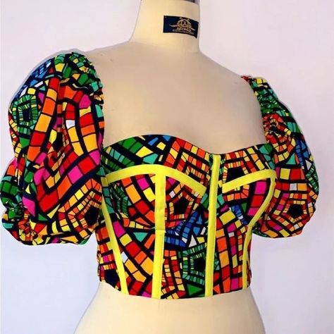 Ankara Corset Top With Sleeves, Traditional Tops For Women, Ankara Crop Top Styles, Ankara For Women, Ankara Corset Top, Traditional Tops, African Women Fashion, Ankara Top Styles, African Tops For Women