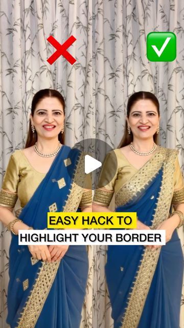 Heena Gehani on Instagram: "To highlight the border of your saree, here is a quick hack to create pallu pleats that draw attention to the intricate design. 
This simple technique allows you to showcase the beauty of your saree’s edge while adding a touch of elegance to your overall look.
This saree is a perfect pick for your festive and wedding occasions 
Received this saree from @thehanger.in 

Check their page @thehangr.in for more such amazing collection.
.
.
.
#sareedraping #saree #sareelove #sareetips #sareedrape #openpallu #sareetutorial #sareedrapist #sareeforbeginners #sareehack #thehangr #sarees #blouses" Saree Collection For Wedding, Same Saree Same Blouse Design, Saree Pleats Styles, Saree Pallu Draping Styles, How To Pleat Saree Pallu, Design Blouses For Sarees, Indian Saree Blouses Designs Latest, Pallu Pleating, Saree Pallu Style