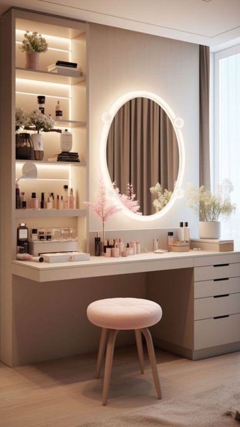 https://pin.it/1kMsa2QLF Mirror And Table Bedroom, Led Dressing Table, Dressing Table Ideas Bedroom Full Mirror, Bathroom With Dressing Table, Makeup Room Setup Ideas, Long Dressing Table Design, Dressing Table Bathroom, Dressing Table Long Mirror, Home Design Accessories