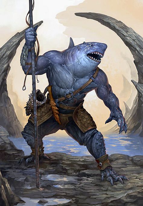 Im so down with putting a wereshark in the show! King Shark, Shark Man, Fantasy Races, Fantasy Monster, Fantasy Warrior, Arte Fantasy, Fantasy Rpg, Creature Design, Creature Art