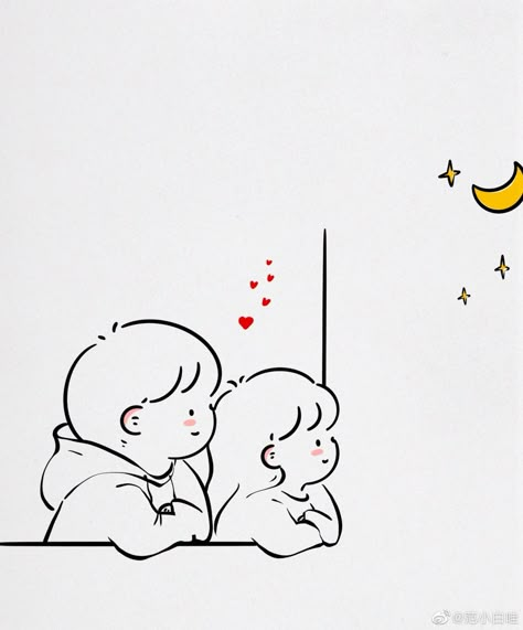 𝙲𝚁𝙴: 范小白哇 Cute Drawings Of Love Couples, Cute Small Drawings Love, Love Doodles Couples, Cute Love Doodles Couples, Cute Couple Doodles, Cute Small Drawings, 동화 삽화, Just The Two Of Us, Easy Love Drawings